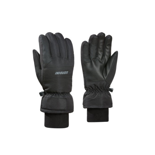 Gant d'hiver Gordini Reserve noire pour femmes, vue de face et de la paume, logo Gordini et courroie de poignet