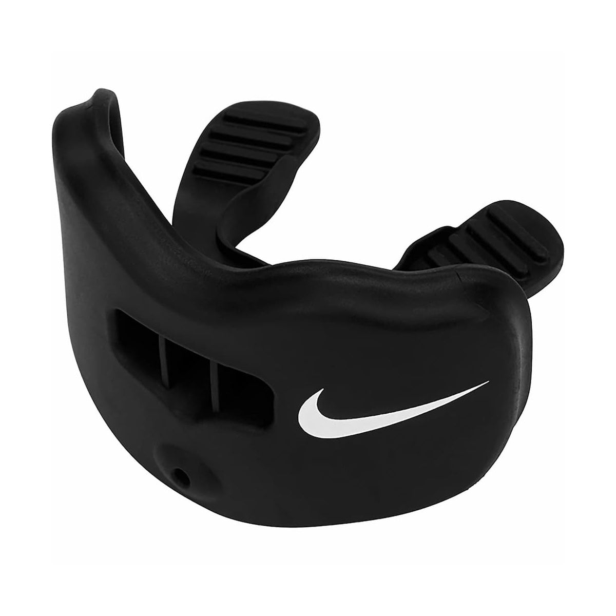 Protège-dents de football Nike Alpha Lip Guard 3.0 noir avec logo Nike et canaux de ventilation, vue de face