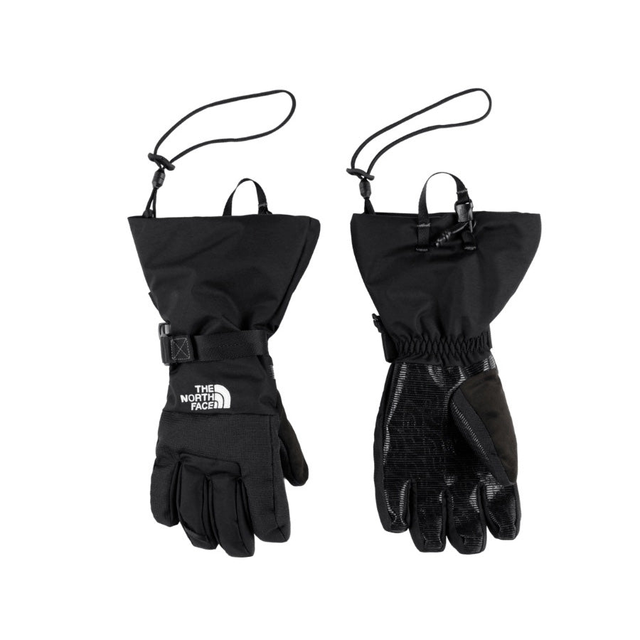 Gants d'hiver Montana Glove North Face pour enfants, noirs, vue du dessus et de la paume avec dragonne et cordon