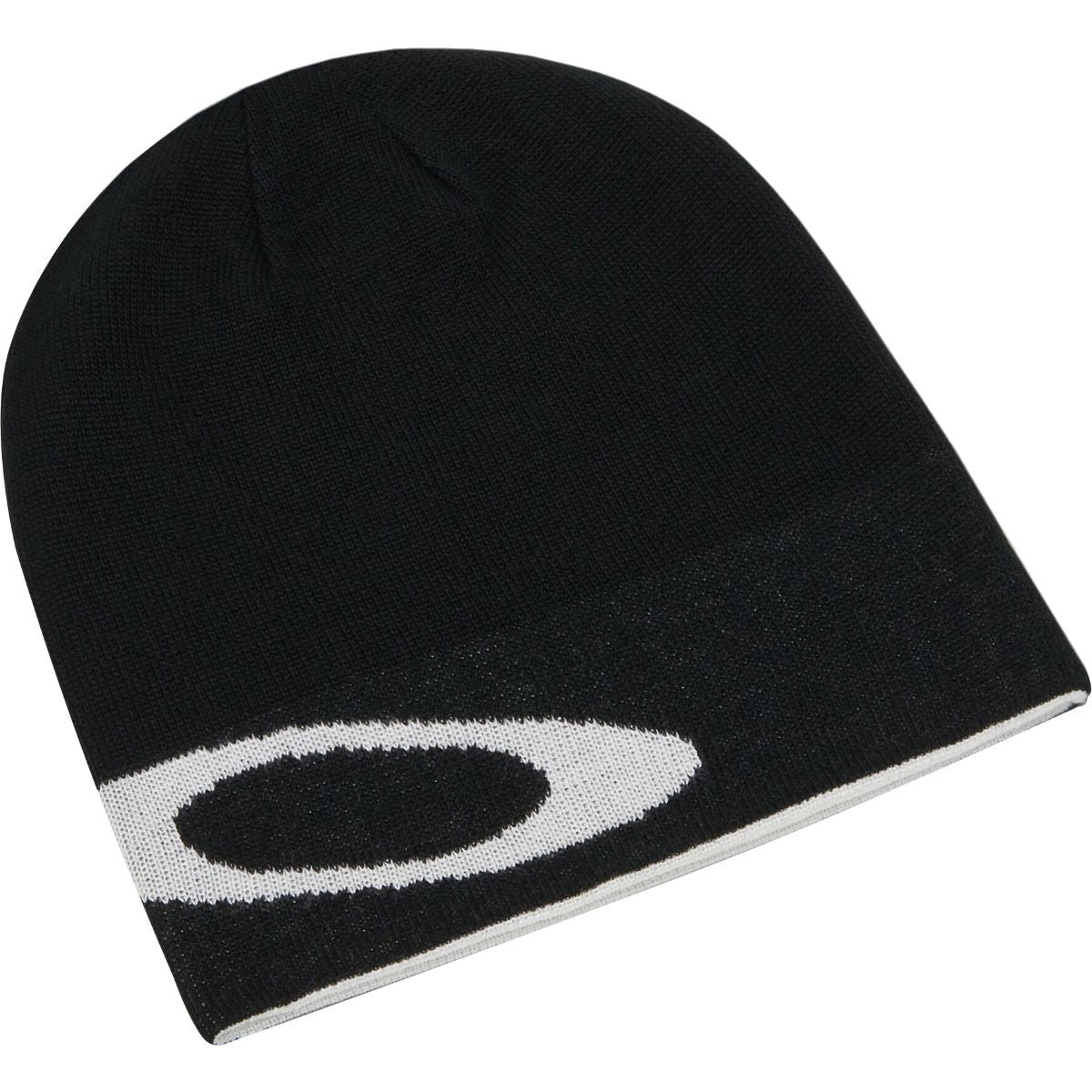 Tuque Oakley BEANIE ELLIPSE pour hommes, noire et blanche, avec grand logo Oakley, vue de face