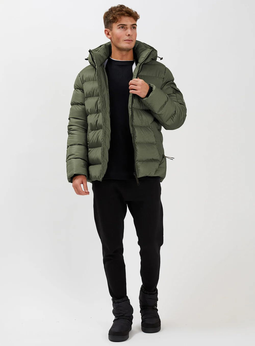 Hooded matte jacquard jacket - quilted coat for men - point zero