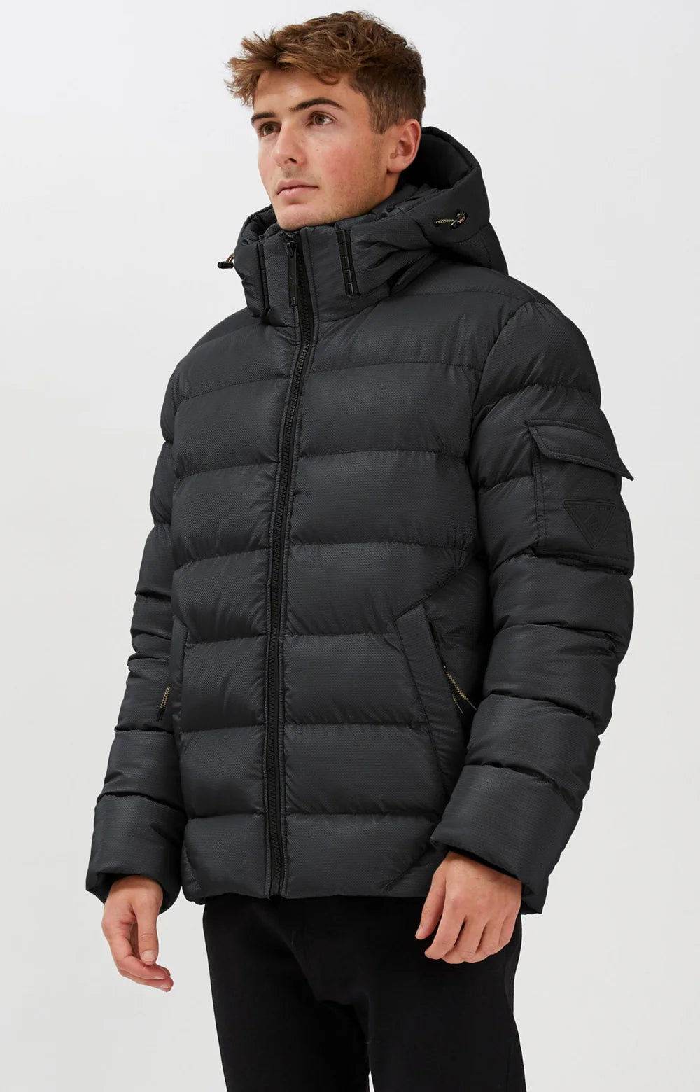 Mens quilted jacket with fur hood on sale