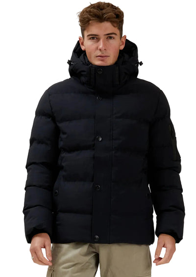 Manteau matelassé Puffer de Point Zero pour hommes, noir, porté de face