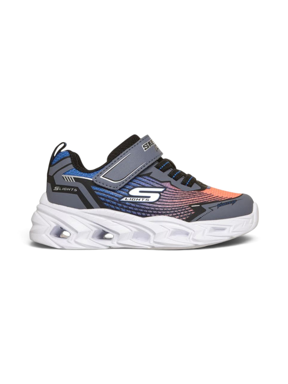 Soulier lumineux Vortex 3.0 de Skechers pour petits garçons, noir et orange, vue de côté