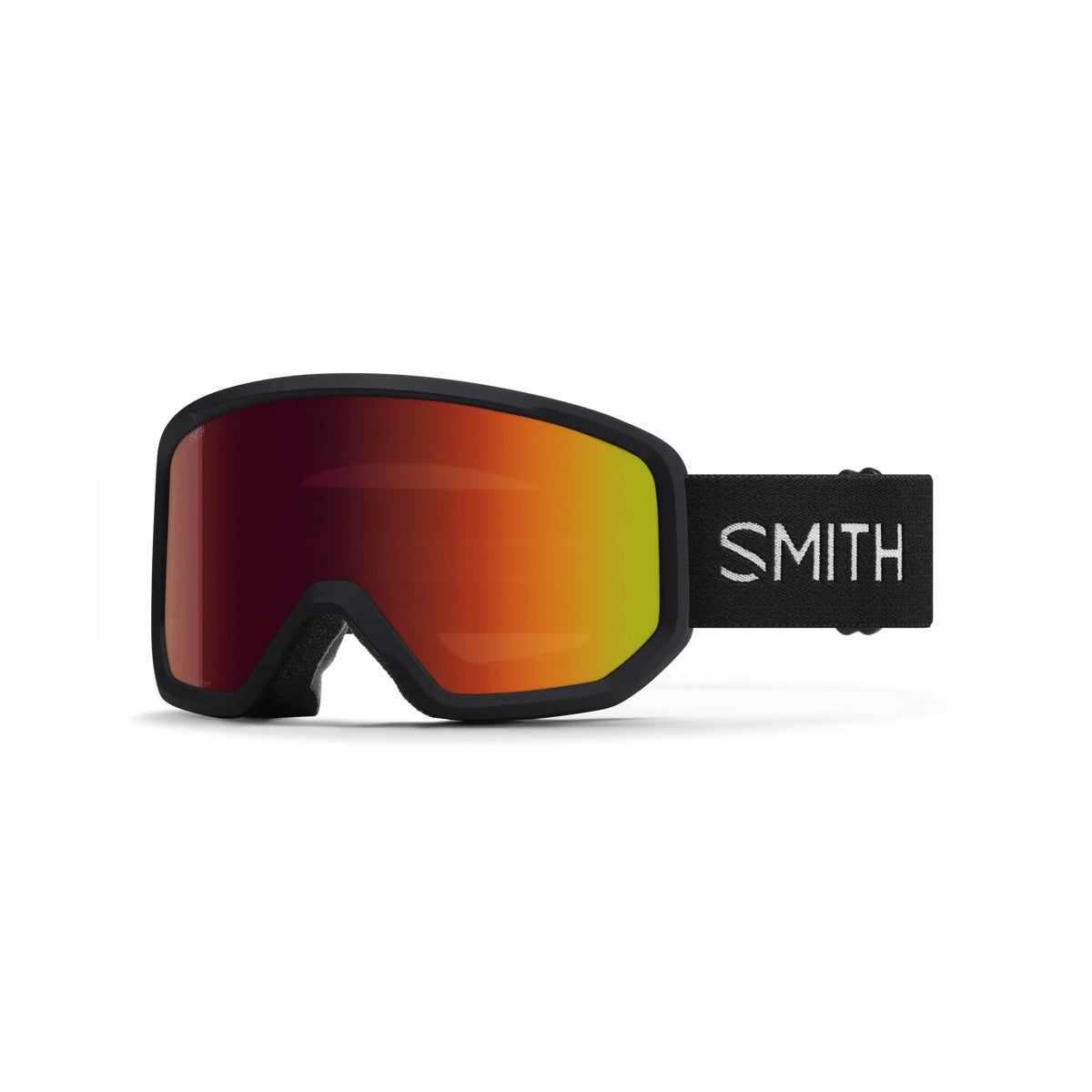 Lunette de ski Smith Transfer pour adultes, monture noire, lentille miroir et courroie avec logo Smith, vue de face