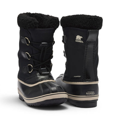 Paire de bottes d’hiver Sorel Yoot Pac Nylon pour garçons, noires, vue de face et de dos