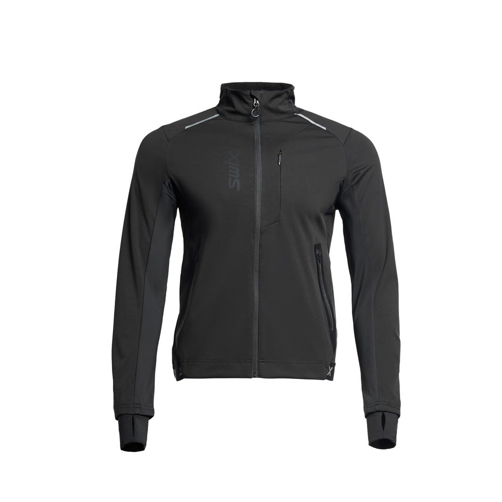 Manteau de ski de fond Delda Light Weight Jacket Swix pour hommes noir, vue de face, poches zippées et poignets