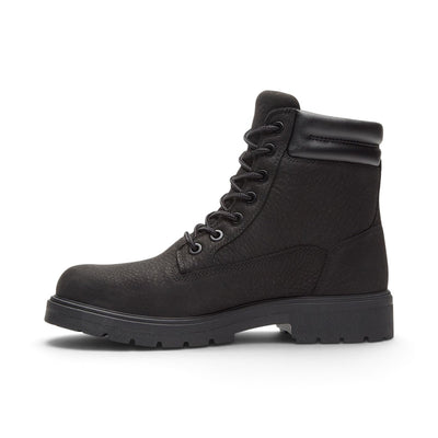 Botte Timberland Auburn Falls noire pour hommes, vue de trois quarts avec lacets et semelle à crampons