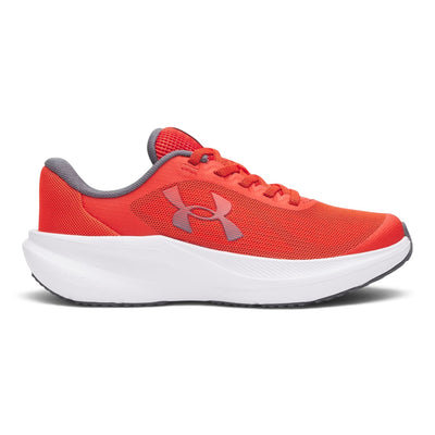 Souliers Under Armour UA Chase rouges pour enfants avec logo Under Armour, vue de côté