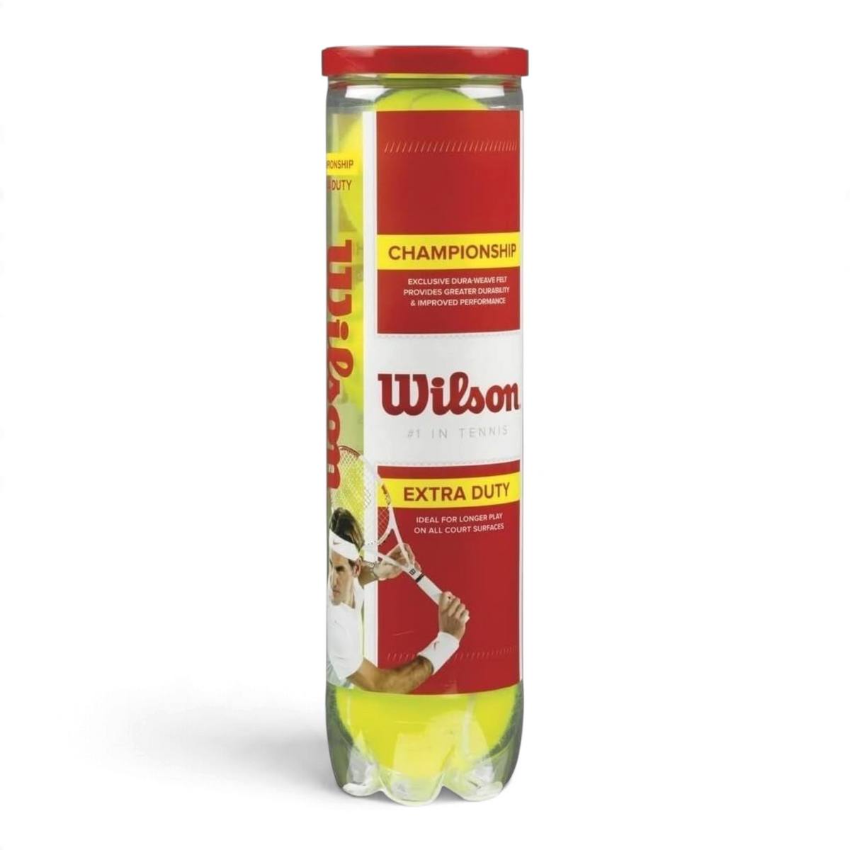 Boîte de 4 balles de tennis Wilson Championship Extra Duty jaunes pour surfaces dures